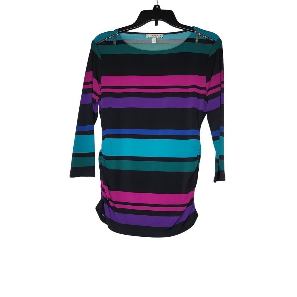 Chaus New York Women S Striped Rouched Top Retro Artsy Office Career‎ Preppy Y2K